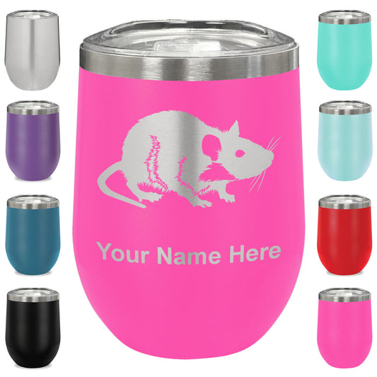 LaserGram Double Wall Stainless Steel Wine Glass, Rat, Personalized Engraving Included