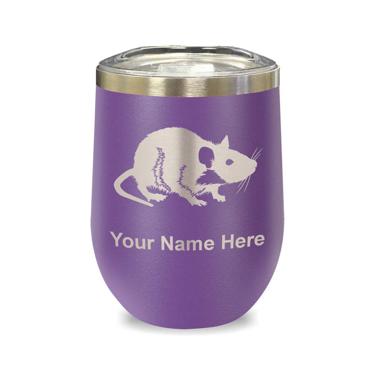 LaserGram Double Wall Stainless Steel Wine Glass, Rat, Personalized Engraving Included