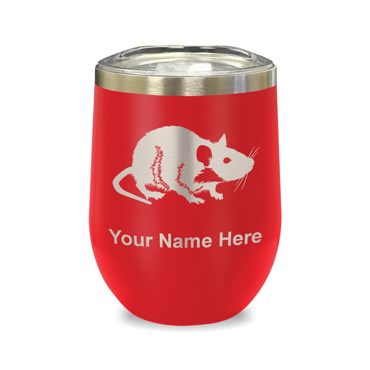 LaserGram Double Wall Stainless Steel Wine Glass, Rat, Personalized Engraving Included