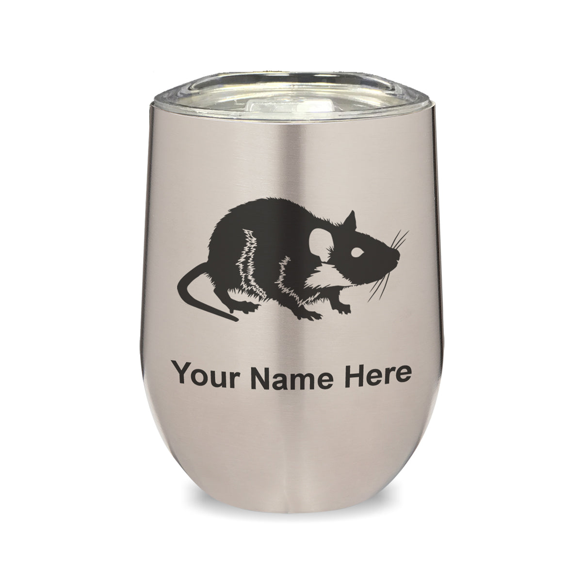 LaserGram Double Wall Stainless Steel Wine Glass, Rat, Personalized Engraving Included