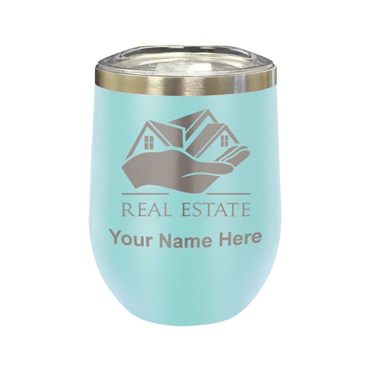 LaserGram Double Wall Stainless Steel Wine Glass, Real Estate, Personalized Engraving Included