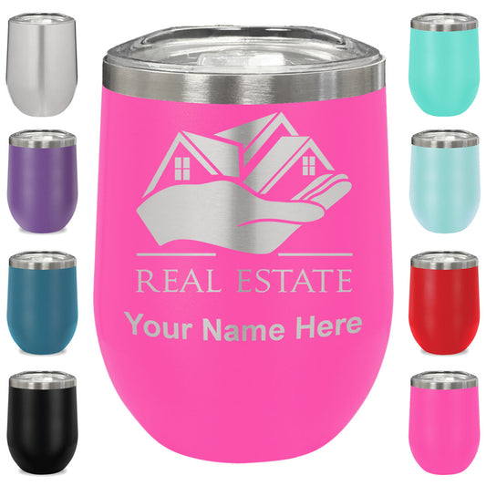 LaserGram Double Wall Stainless Steel Wine Glass, Real Estate, Personalized Engraving Included
