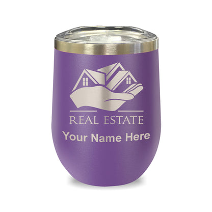 LaserGram Double Wall Stainless Steel Wine Glass, Real Estate, Personalized Engraving Included
