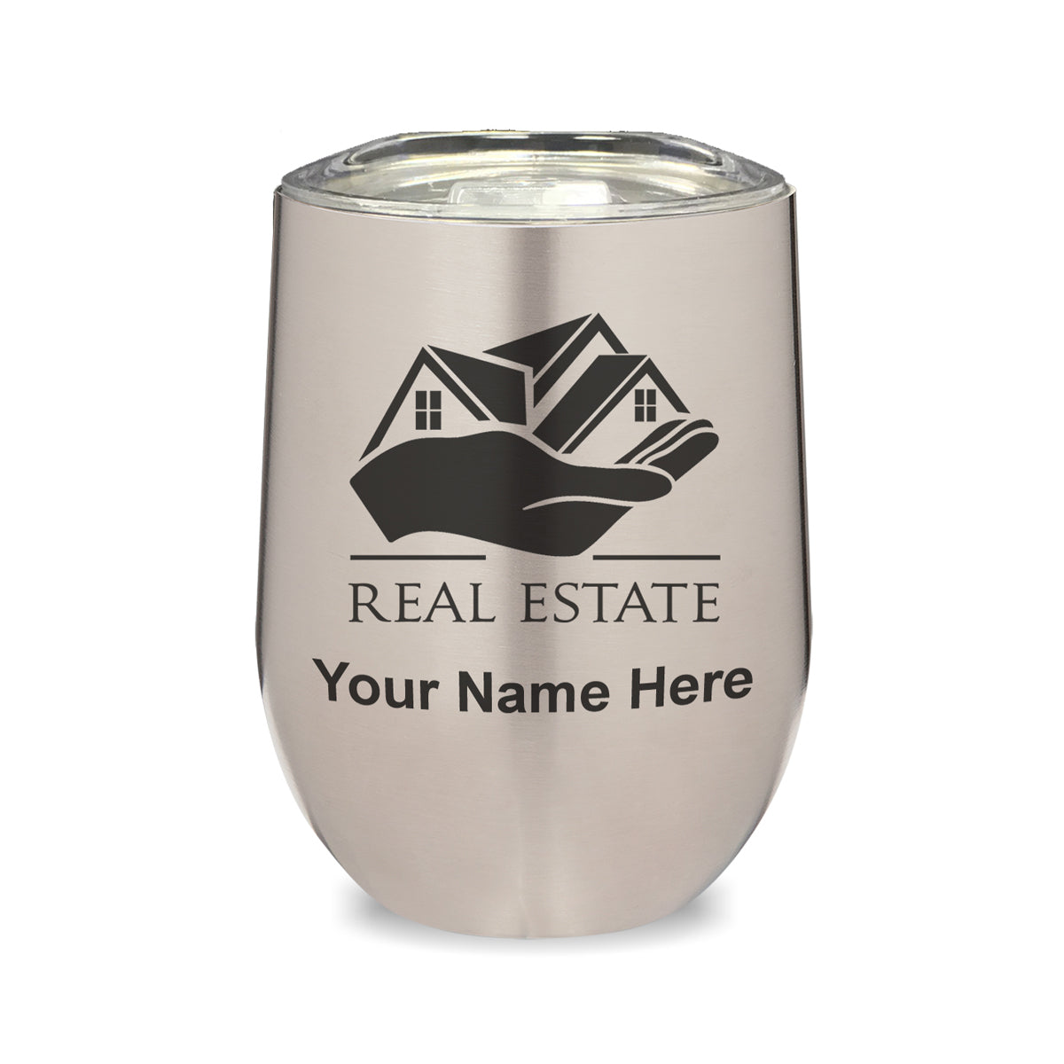 LaserGram Double Wall Stainless Steel Wine Glass, Real Estate, Personalized Engraving Included