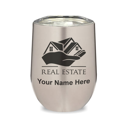 LaserGram Double Wall Stainless Steel Wine Glass, Real Estate, Personalized Engraving Included