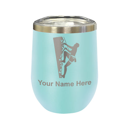 LaserGram Double Wall Stainless Steel Wine Glass, Rock Climber, Personalized Engraving Included