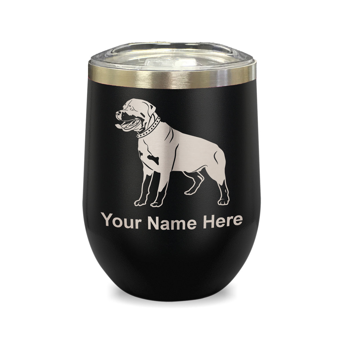 LaserGram Double Wall Stainless Steel Wine Glass, Rottweiler Dog, Personalized Engraving Included