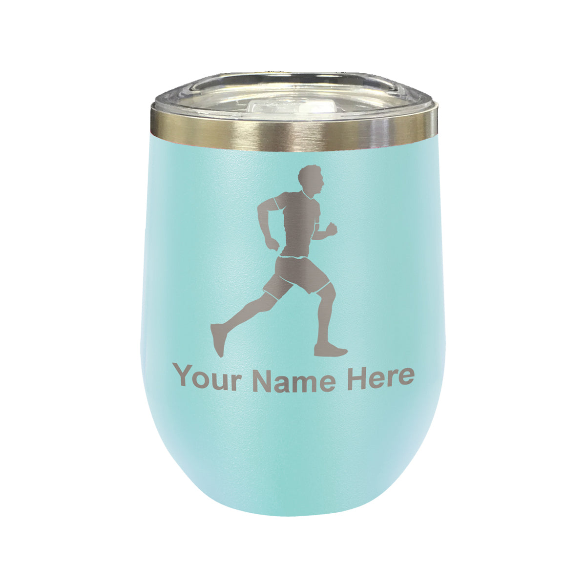 LaserGram Double Wall Stainless Steel Wine Glass, Running Man, Personalized Engraving Included