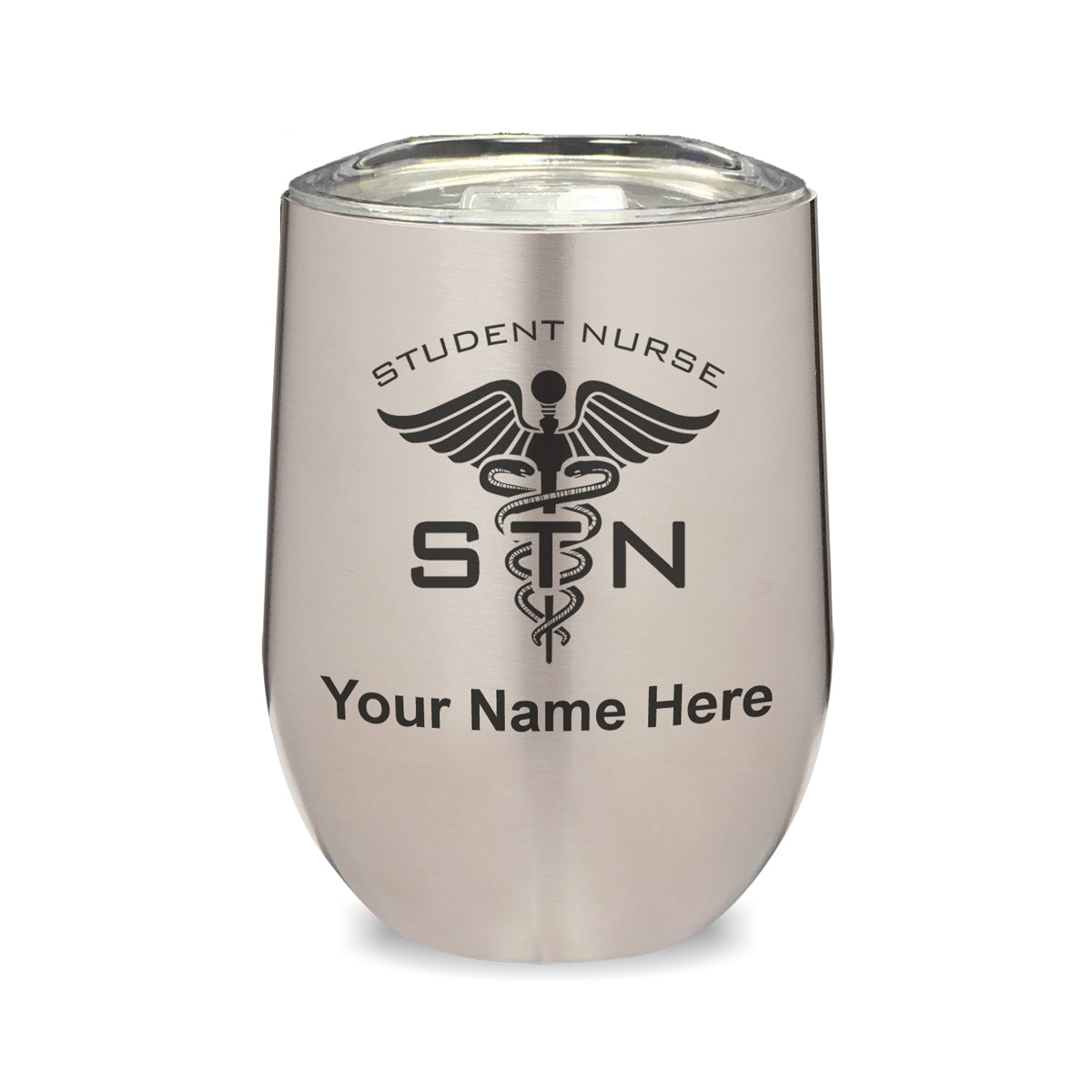 LaserGram Double Wall Stainless Steel Wine Glass, STN Student Nurse, Personalized Engraving Included