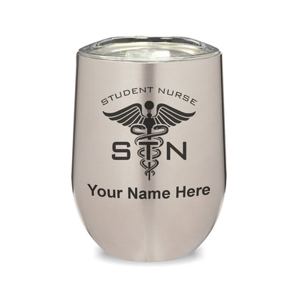 LaserGram Double Wall Stainless Steel Wine Glass, STN Student Nurse, Personalized Engraving Included
