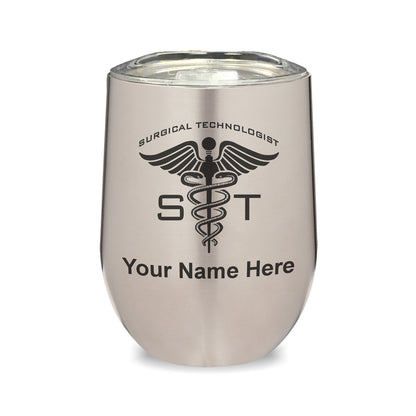 LaserGram Double Wall Stainless Steel Wine Glass, ST Surgical Technologist, Personalized Engraving Included