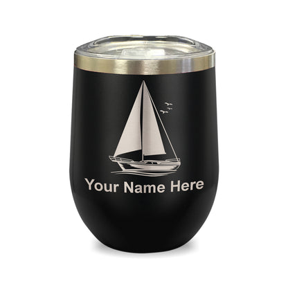 LaserGram Double Wall Stainless Steel Wine Glass, Sailboat, Personalized Engraving Included