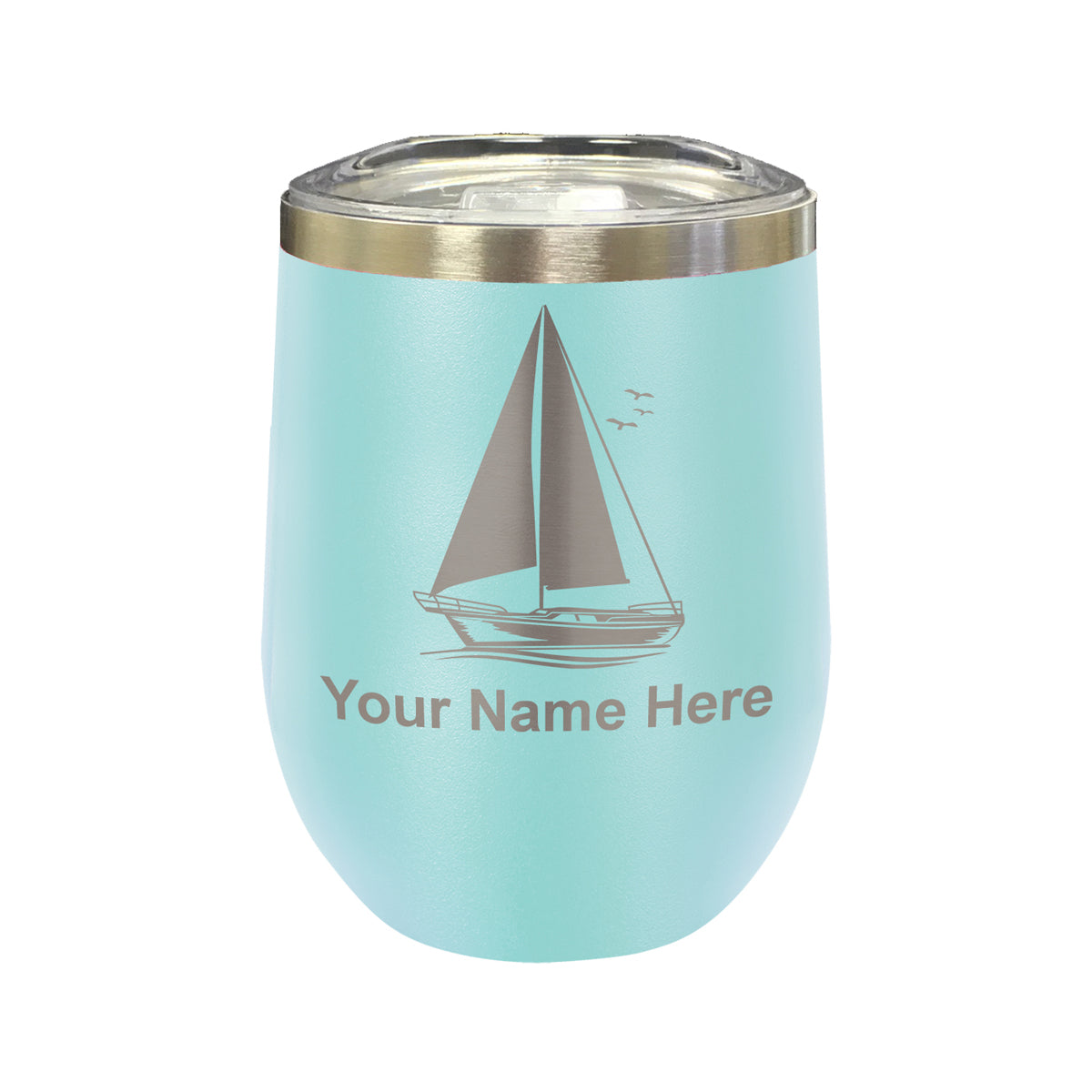 LaserGram Double Wall Stainless Steel Wine Glass, Sailboat, Personalized Engraving Included