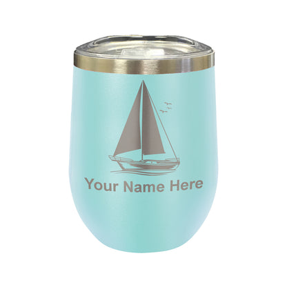 LaserGram Double Wall Stainless Steel Wine Glass, Sailboat, Personalized Engraving Included
