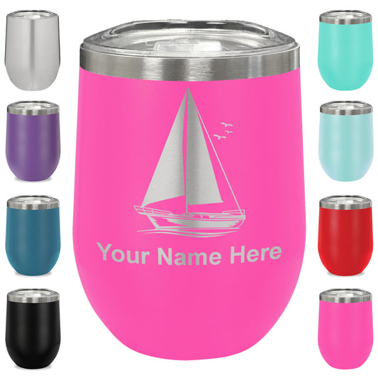 LaserGram Double Wall Stainless Steel Wine Glass, Sailboat, Personalized Engraving Included