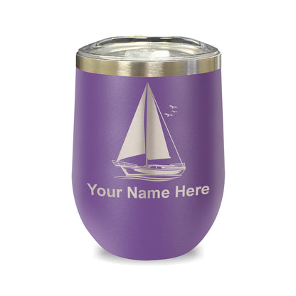 LaserGram Double Wall Stainless Steel Wine Glass, Sailboat, Personalized Engraving Included