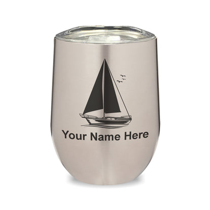 LaserGram Double Wall Stainless Steel Wine Glass, Sailboat, Personalized Engraving Included