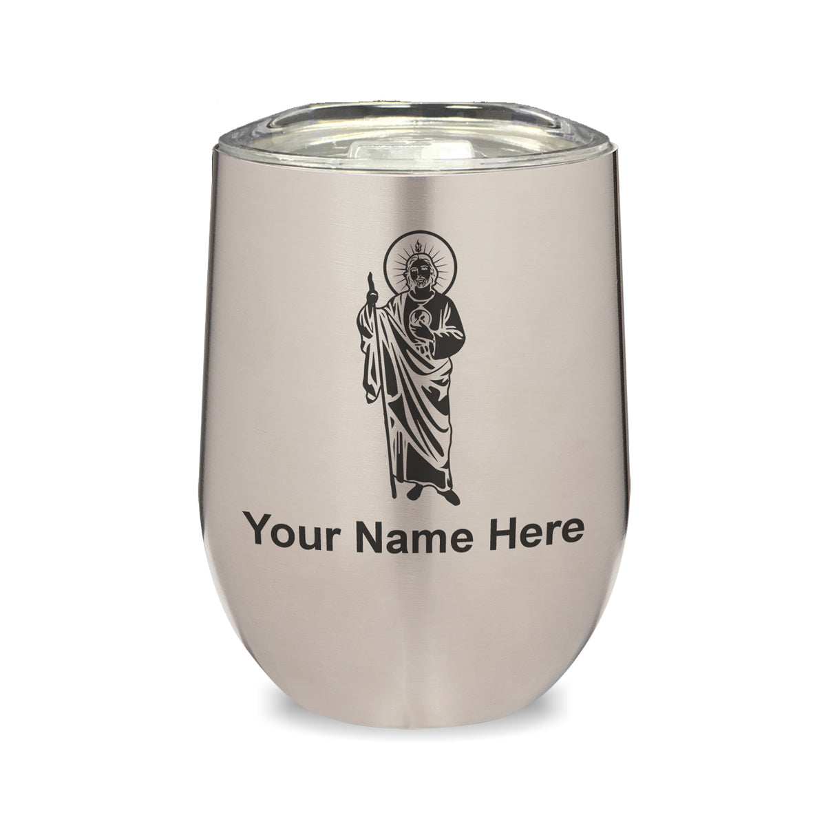 LaserGram Double Wall Stainless Steel Wine Glass, Saint Jude, Personalized Engraving Included