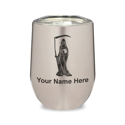 LaserGram Double Wall Stainless Steel Wine Glass, Santa Muerte, Personalized Engraving Included