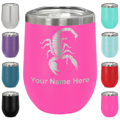 LaserGram Double Wall Stainless Steel Wine Glass, Scorpion, Personalized Engraving Included
