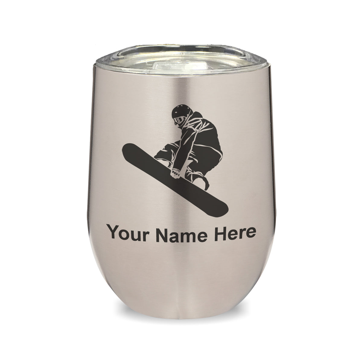 LaserGram Double Wall Stainless Steel Wine Glass, Snowboarder Man, Personalized Engraving Included