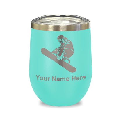 LaserGram Double Wall Stainless Steel Wine Glass, Snowboarder Man, Personalized Engraving Included