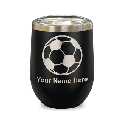 LaserGram Double Wall Stainless Steel Wine Glass, Soccer Ball, Personalized Engraving Included