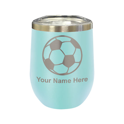 LaserGram Double Wall Stainless Steel Wine Glass, Soccer Ball, Personalized Engraving Included