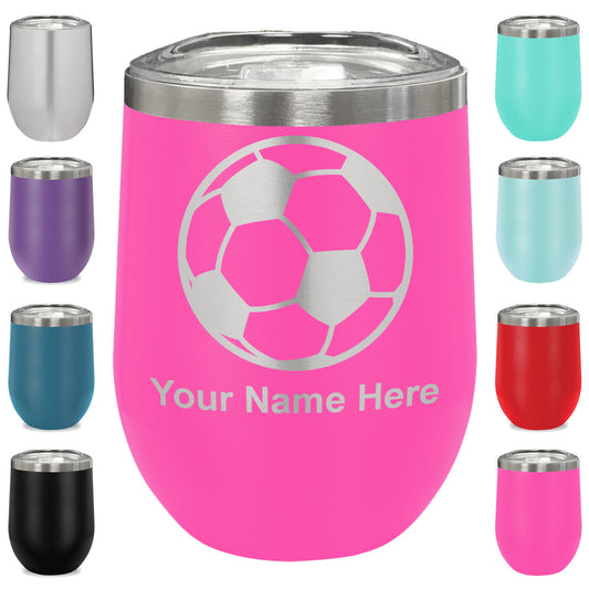 LaserGram Double Wall Stainless Steel Wine Glass, Soccer Ball, Personalized Engraving Included
