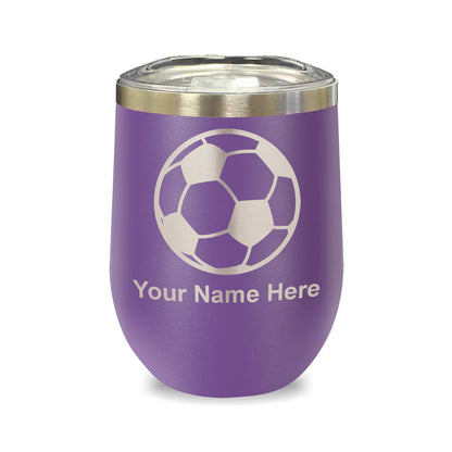LaserGram Double Wall Stainless Steel Wine Glass, Soccer Ball, Personalized Engraving Included