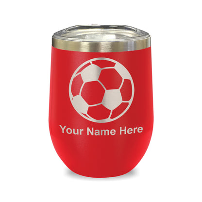 LaserGram Double Wall Stainless Steel Wine Glass, Soccer Ball, Personalized Engraving Included
