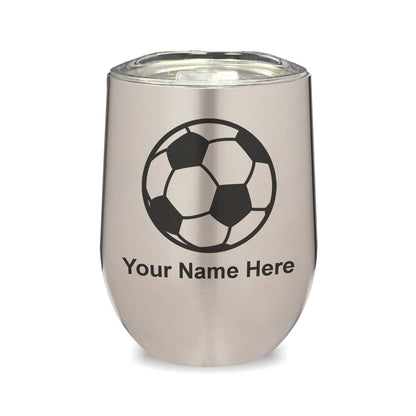 LaserGram Double Wall Stainless Steel Wine Glass, Soccer Ball, Personalized Engraving Included