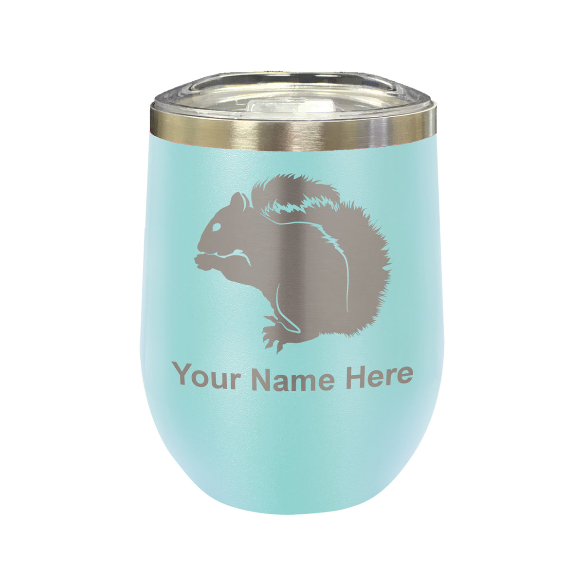 LaserGram Double Wall Stainless Steel Wine Glass, Squirrel, Personalized Engraving Included