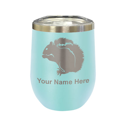 LaserGram Double Wall Stainless Steel Wine Glass, Squirrel, Personalized Engraving Included