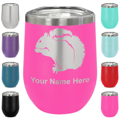 LaserGram Double Wall Stainless Steel Wine Glass, Squirrel, Personalized Engraving Included