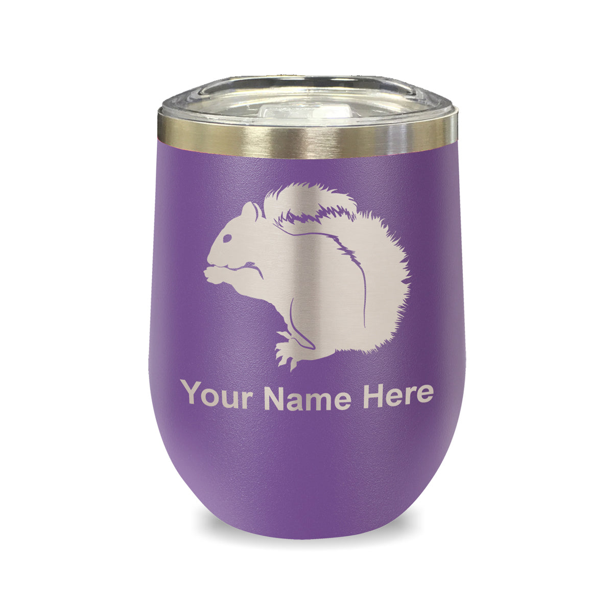 LaserGram Double Wall Stainless Steel Wine Glass, Squirrel, Personalized Engraving Included