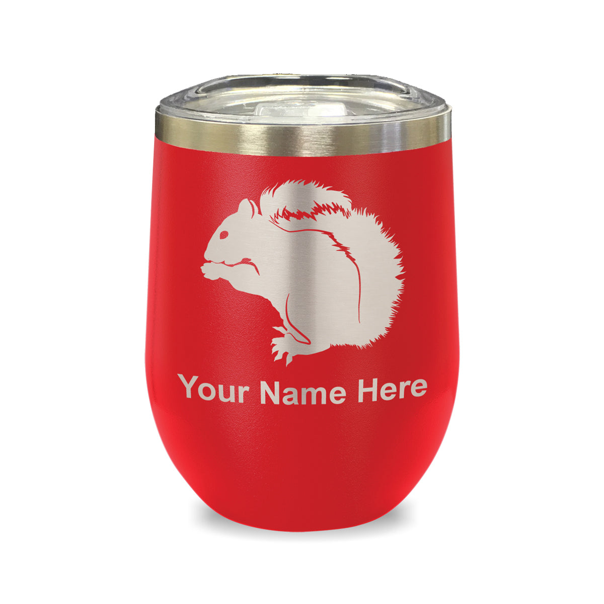LaserGram Double Wall Stainless Steel Wine Glass, Squirrel, Personalized Engraving Included