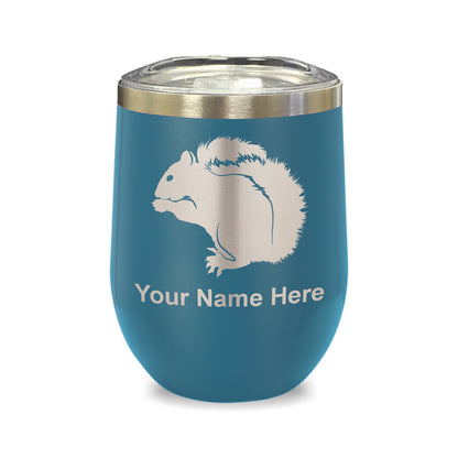 LaserGram Double Wall Stainless Steel Wine Glass, Squirrel, Personalized Engraving Included