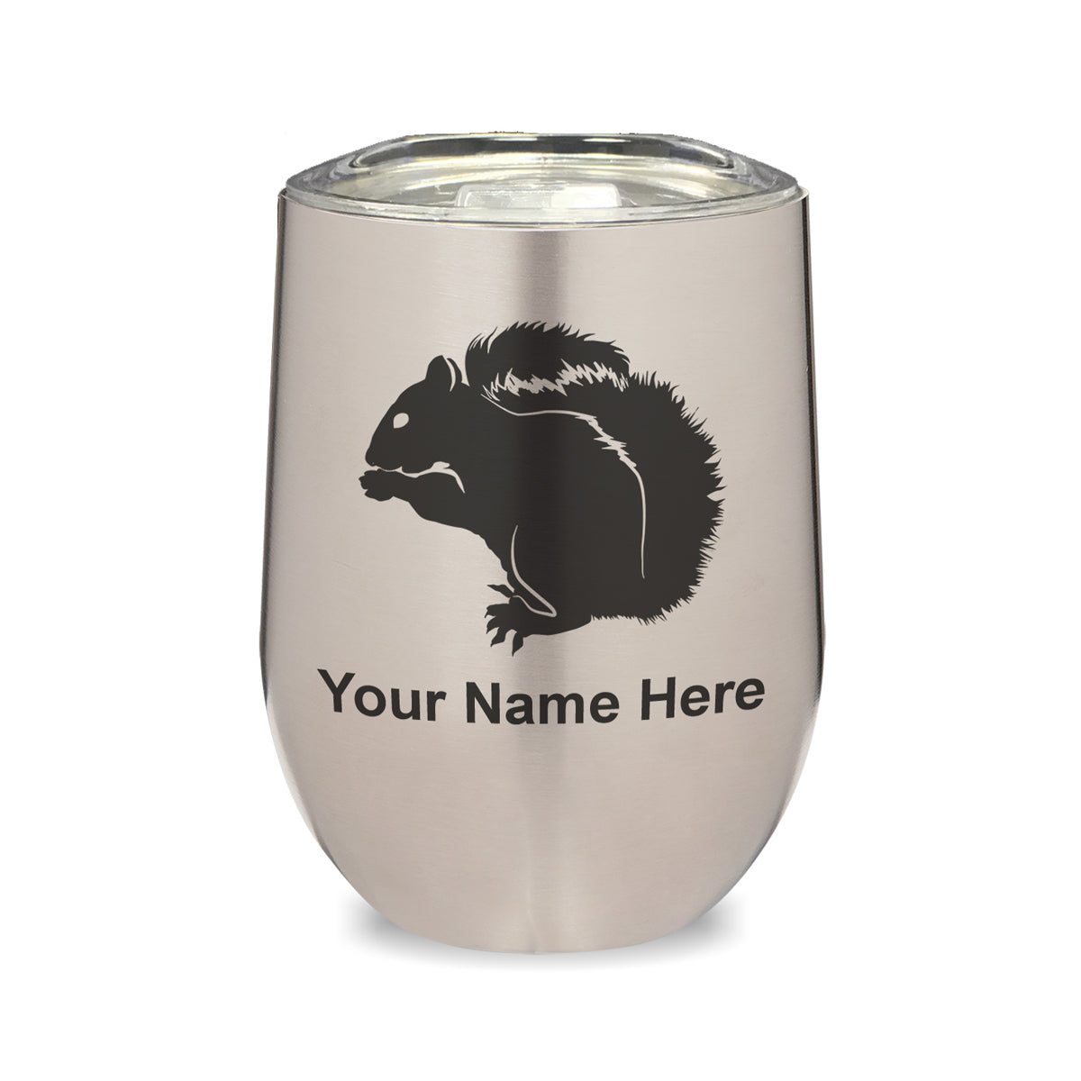 LaserGram Double Wall Stainless Steel Wine Glass, Squirrel, Personalized Engraving Included