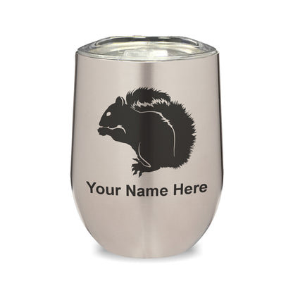 LaserGram Double Wall Stainless Steel Wine Glass, Squirrel, Personalized Engraving Included