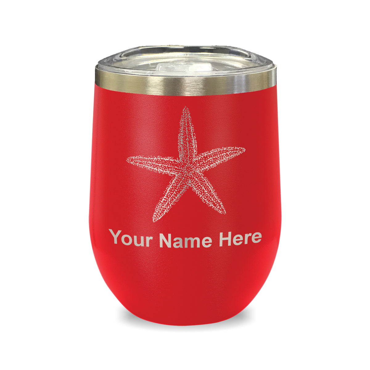 LaserGram Double Wall Stainless Steel Wine Glass, Starfish, Personalized Engraving Included
