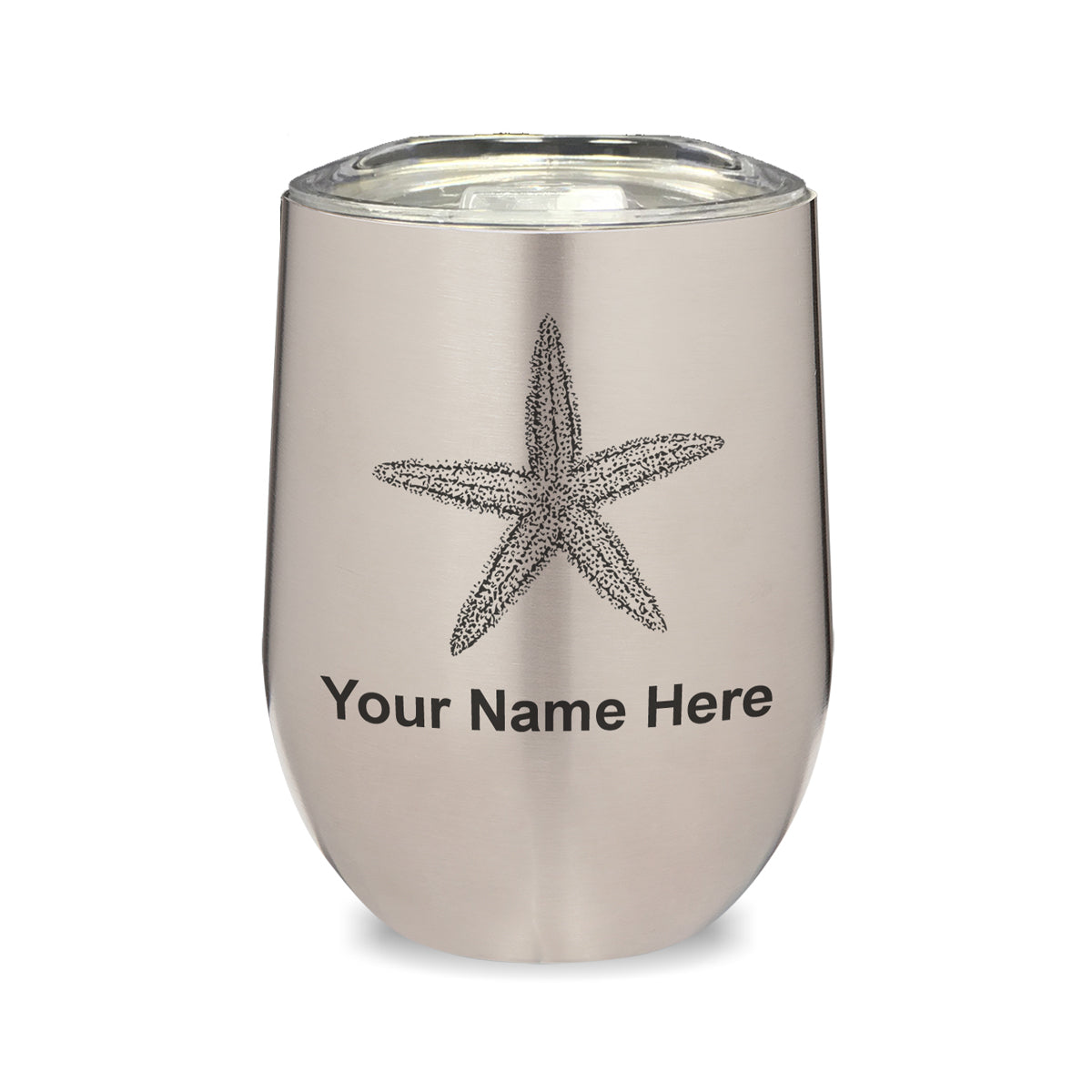 LaserGram Double Wall Stainless Steel Wine Glass, Starfish, Personalized Engraving Included