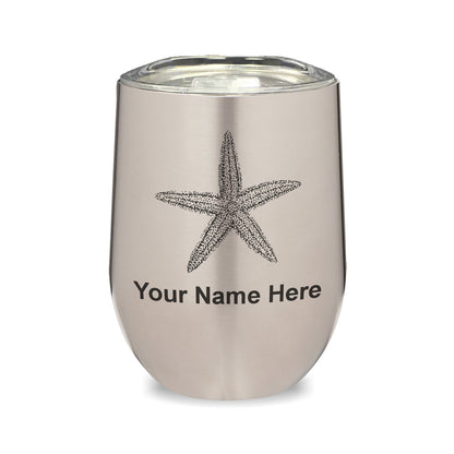 LaserGram Double Wall Stainless Steel Wine Glass, Starfish, Personalized Engraving Included