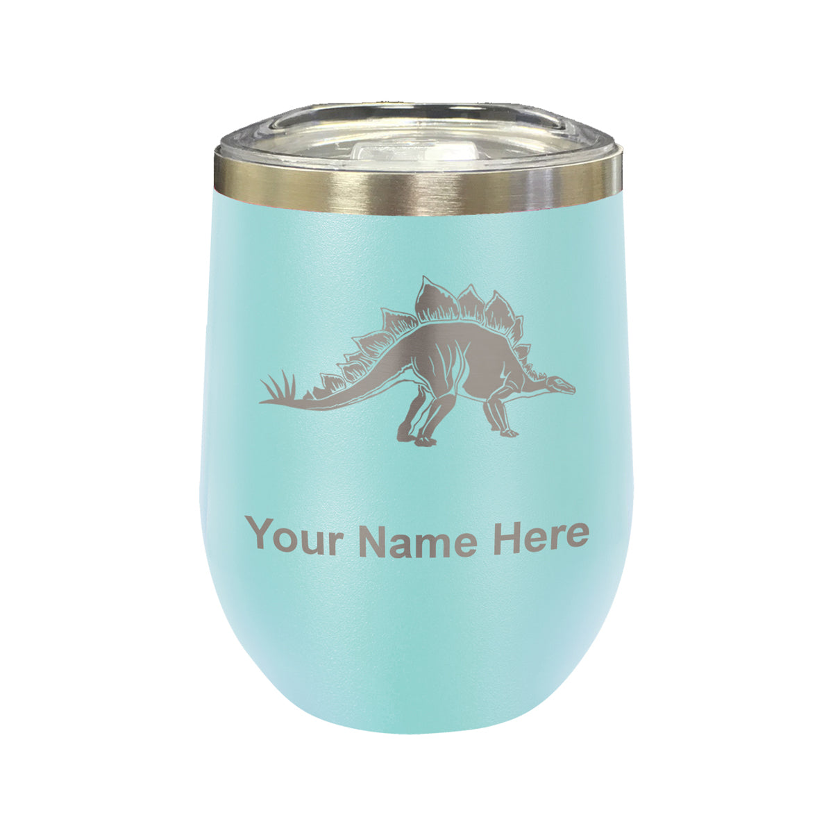 LaserGram Double Wall Stainless Steel Wine Glass, Stegosaurus Dinosaur, Personalized Engraving Included
