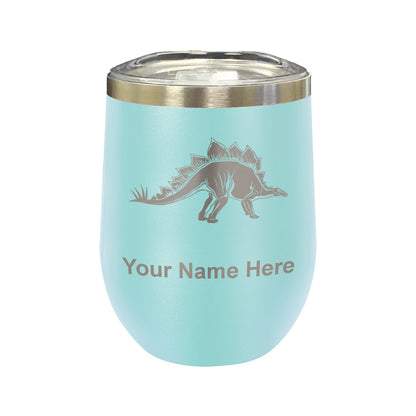 LaserGram Double Wall Stainless Steel Wine Glass, Stegosaurus Dinosaur, Personalized Engraving Included