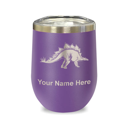 LaserGram Double Wall Stainless Steel Wine Glass, Stegosaurus Dinosaur, Personalized Engraving Included