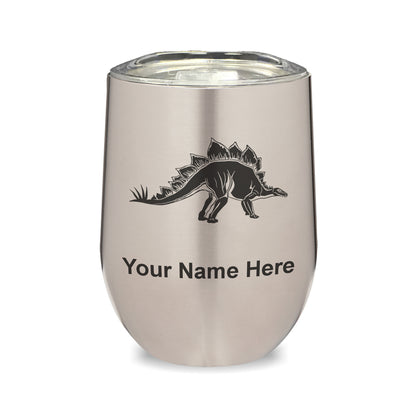 LaserGram Double Wall Stainless Steel Wine Glass, Stegosaurus Dinosaur, Personalized Engraving Included