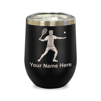 LaserGram Double Wall Stainless Steel Wine Glass, Tennis Player Man, Personalized Engraving Included