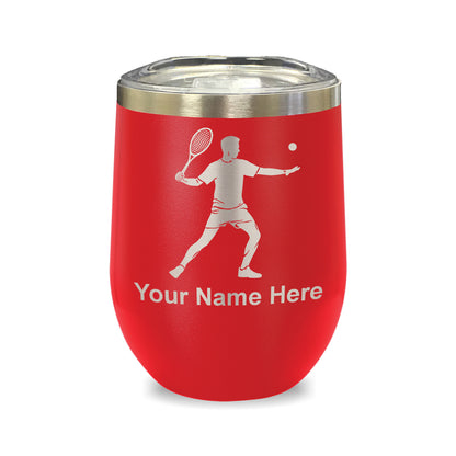 LaserGram Double Wall Stainless Steel Wine Glass, Tennis Player Man, Personalized Engraving Included