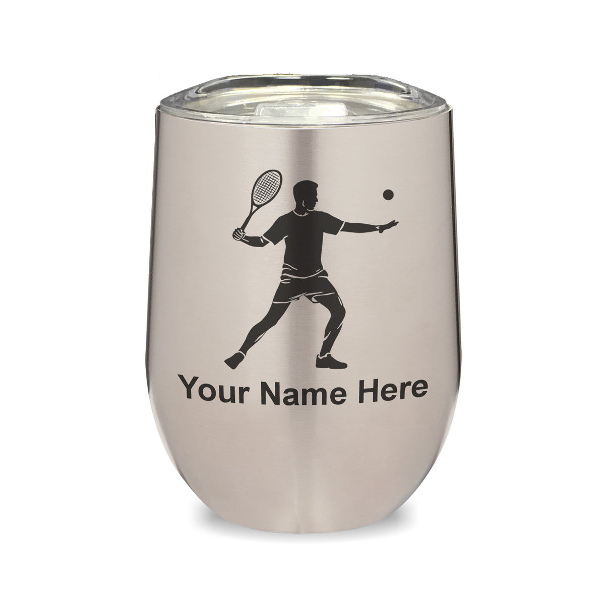 LaserGram Double Wall Stainless Steel Wine Glass, Tennis Player Man, Personalized Engraving Included